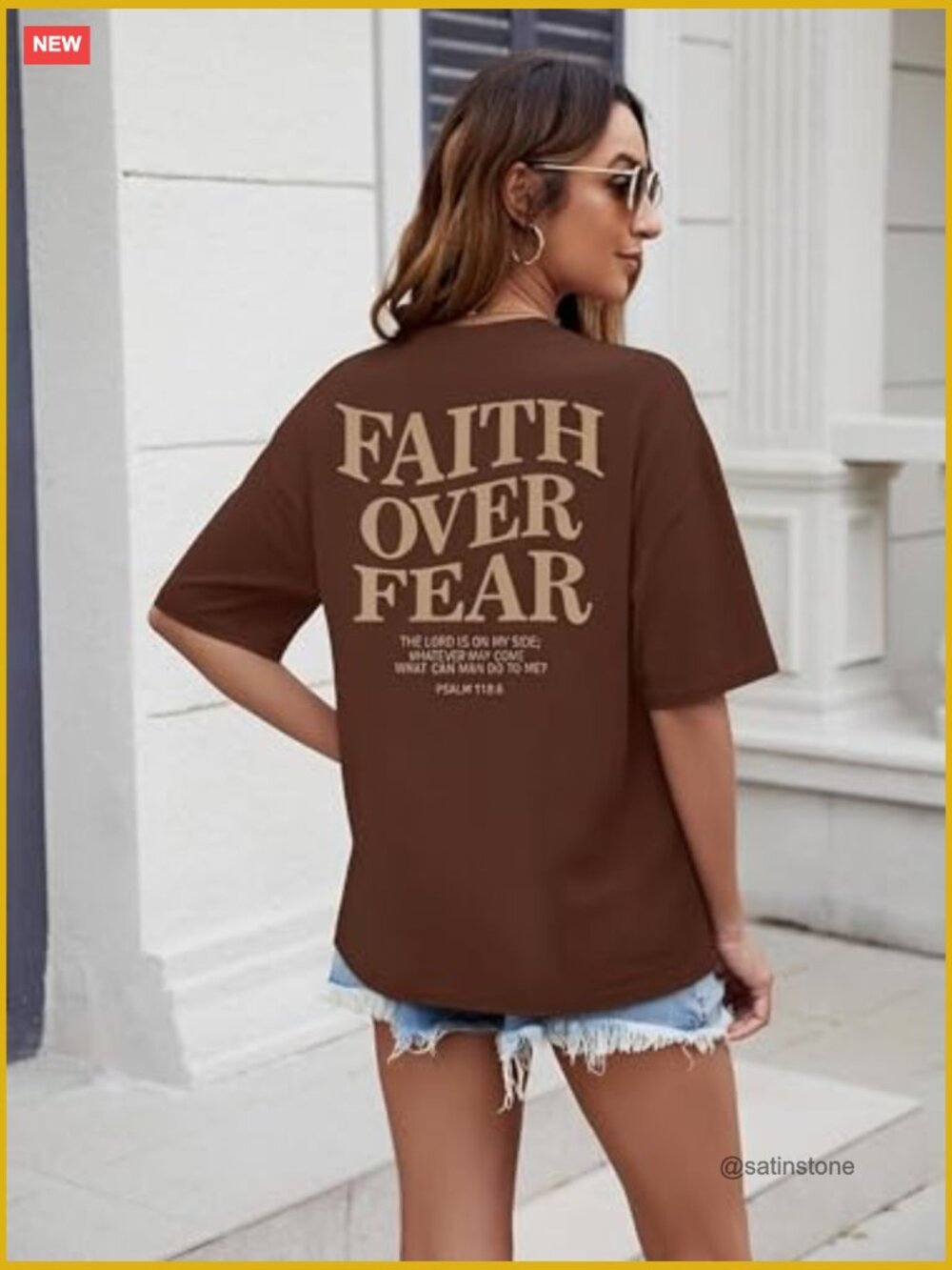 Oversized Faith Over Fear Christian T-Shirt Tee Top - Picture 6 of 7